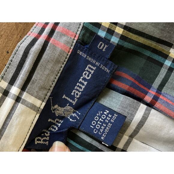 Vtg Ralph Lauren Tartan Plaid Skirt Sz 10 White Blue Label 90s Academia Preppy - Picture 7 of 10